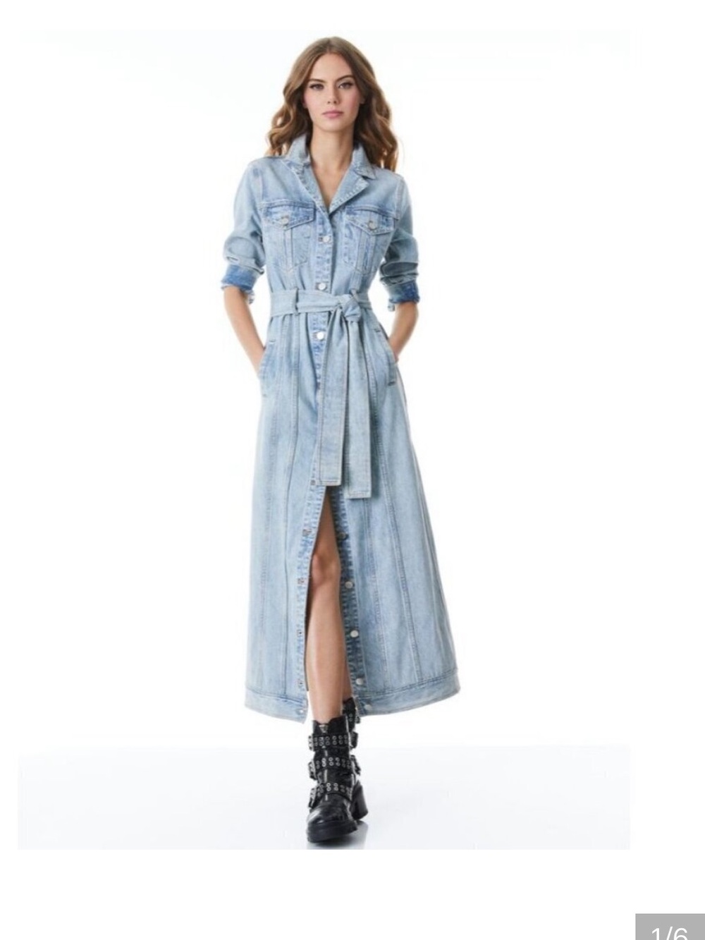 Alice + Olivia Light Blue Denim Maxi Shirt Dress with Tie Belt